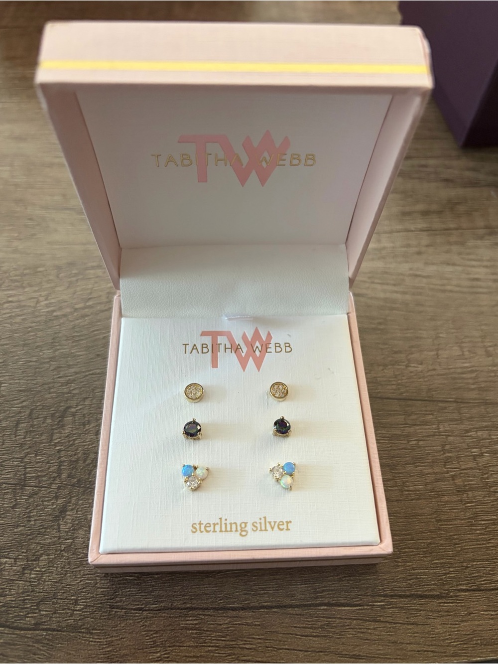 Tabitha Three-Pair Stud Earring Set — Gold, Black, Blue Opalescent